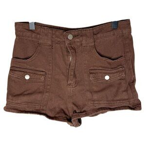 SHEIN Brown High Waist Denim Shorts Size S Flap Pocket